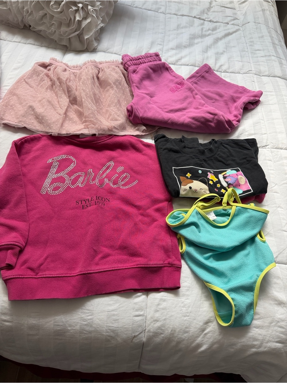 Barbie Hot Pink Sweatshirt, Pale Pink Tulle Skirt & Teal Swimsuit